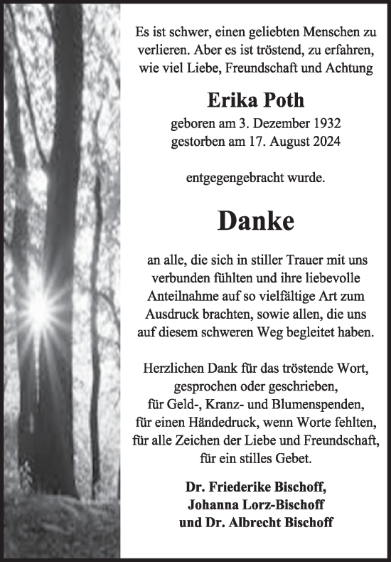 Traueranzeige von Erika Poth von WochenSpiegel