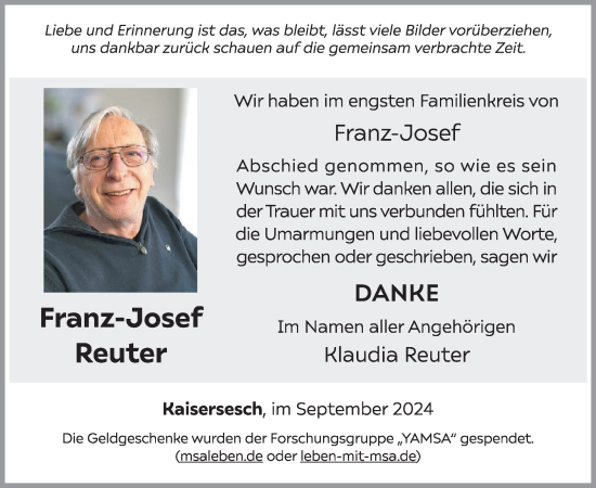 Traueranzeige von Franz-Josef Reuter von WochenSpiegel