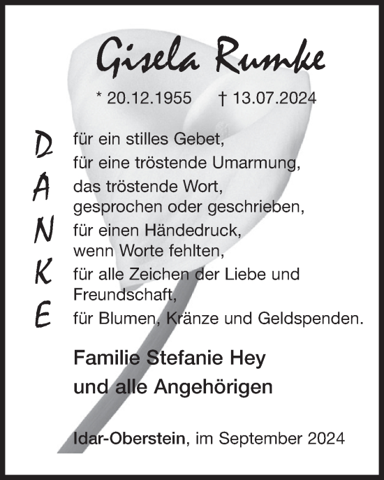 Traueranzeige von Gisela Rumke von WochenSpiegel