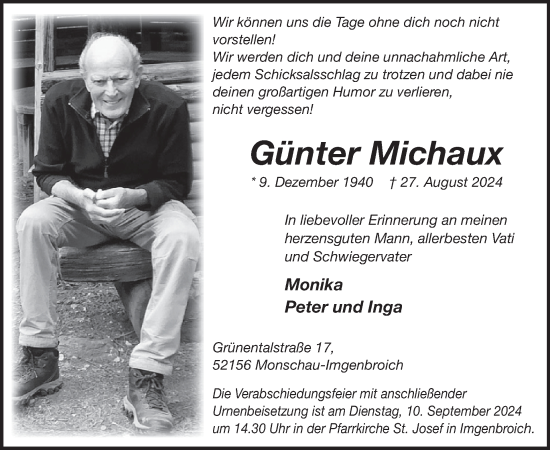 Traueranzeige von Günter Michaux von WochenSpiegel