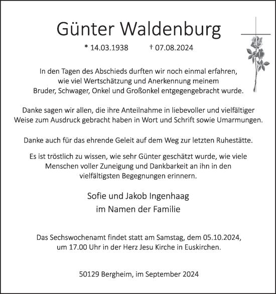 Traueranzeige von Günter Waldenburg von WochenSpiegel