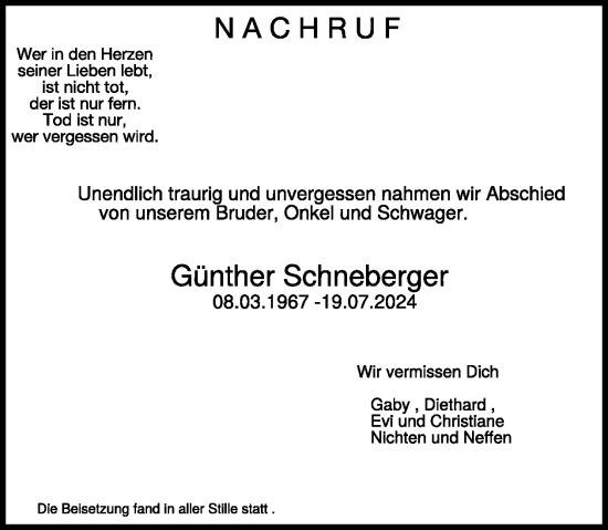 Traueranzeige von Günther Schneberger von WochenSpiegel