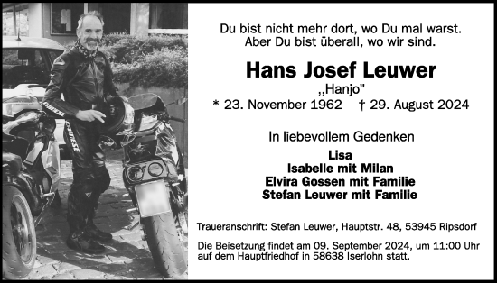 Traueranzeige von Hans Josef Leuwer von WochenSpiegel