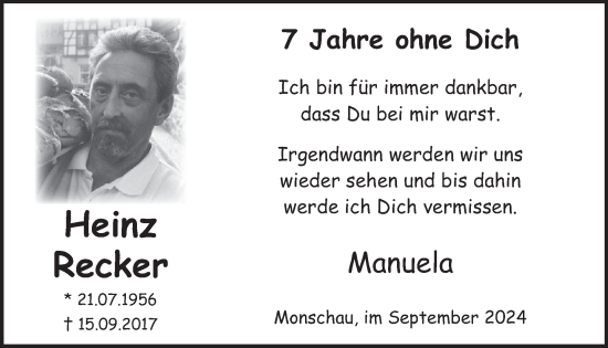 Traueranzeige von Heinz Recker von WochenSpiegel