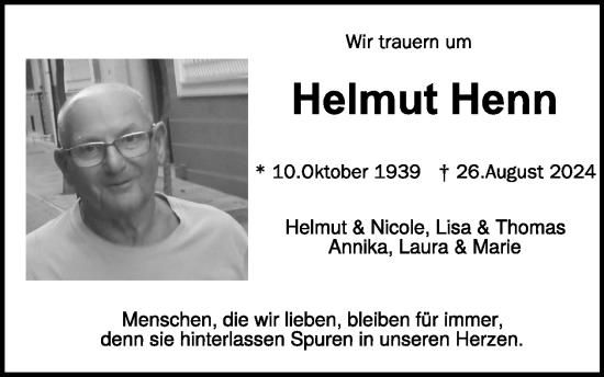 Traueranzeige von Helmut Henn von WochenSpiegel