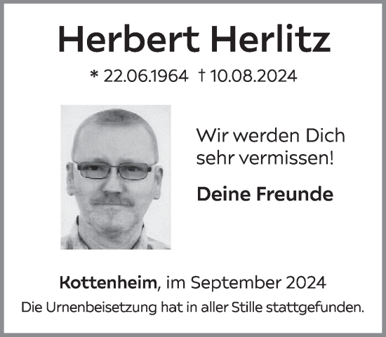 Traueranzeige von Herbert Herlitz von WochenSpiegel