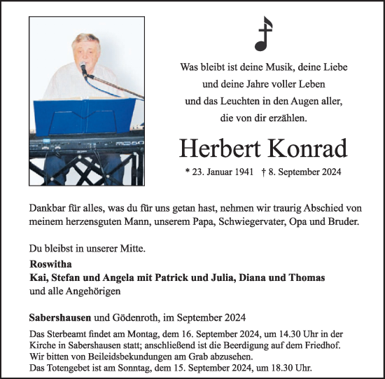 Traueranzeige von Herbert Konrad von WochenSpiegel