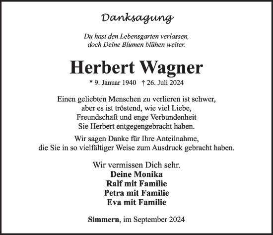 Traueranzeige von Herbert Wagner von WochenSpiegel