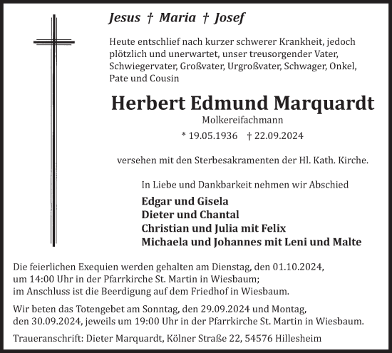 Traueranzeige von Herbert Edmund Marquardt von WochenSpiegel