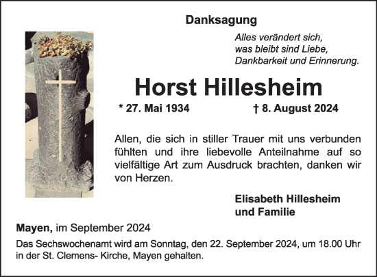 Traueranzeige von Horst Hillesheim von WochenSpiegel