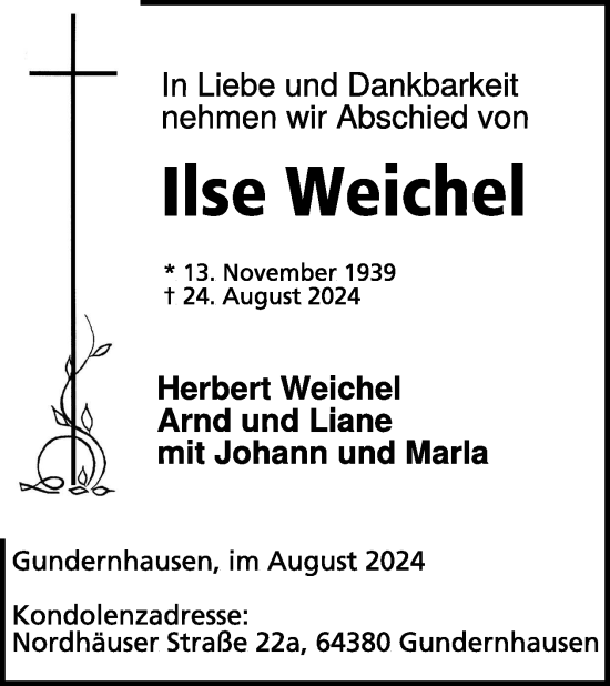 Traueranzeige von Ilse Weichel von WochenSpiegel