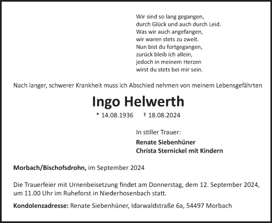 Traueranzeige von Ingo Helwerth von WochenSpiegel