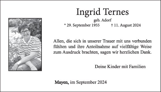 Traueranzeige von Ingrid Ternes von WochenSpiegel