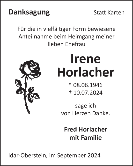 Traueranzeige von Irene Horlacher von WochenSpiegel