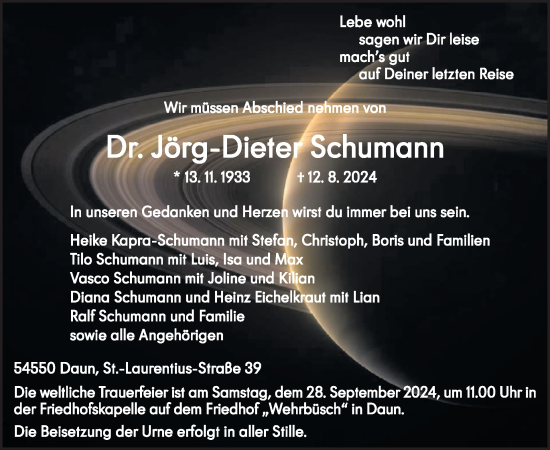 Traueranzeige von Jörg-Dieter Schumann von WochenSpiegel