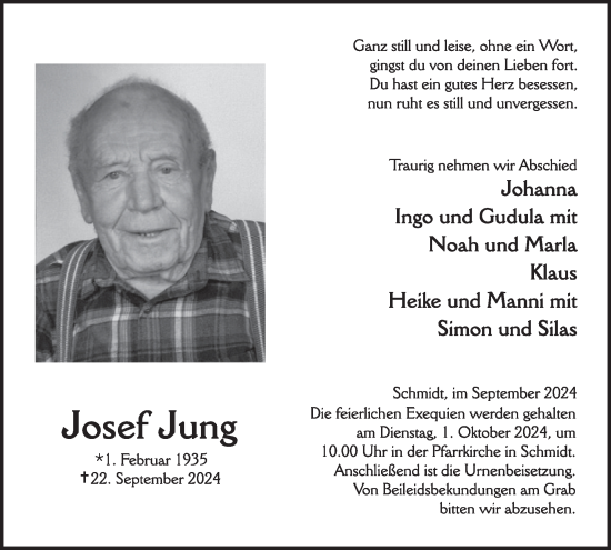 Traueranzeige von Josef Jung von WochenSpiegel