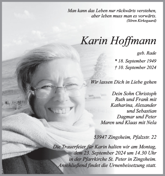 Traueranzeige von Karin Hoffmann von WochenSpiegel