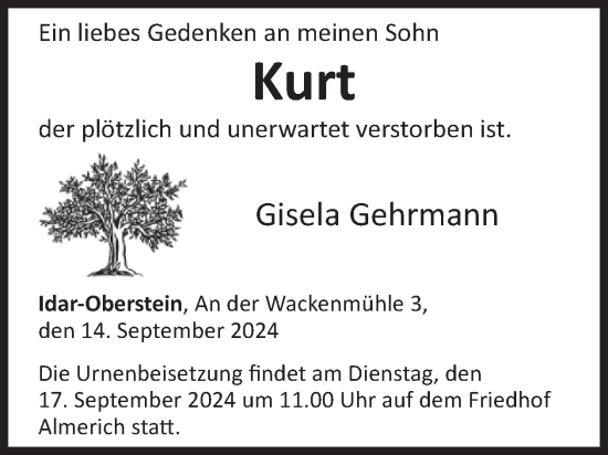 Traueranzeige von Kurt Gehrmann von WochenSpiegel