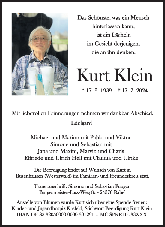 Traueranzeige von Kurt Klein von WochenSpiegel