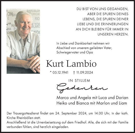 Traueranzeige von Kurt Lambio von WochenSpiegel