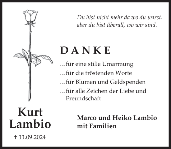 Traueranzeige von Kurt Lambio von WochenSpiegel