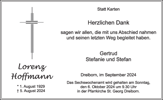 Traueranzeige von Lorenz Hoffmann von WochenSpiegel