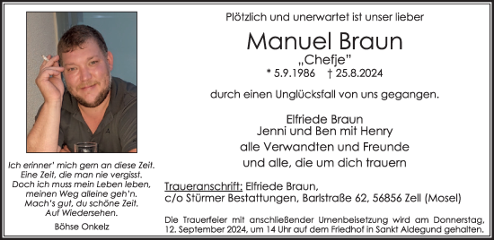 Traueranzeige von Manuel Braun von WochenSpiegel