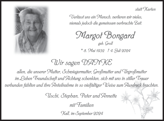 Traueranzeige von Margot Bongard von WochenSpiegel