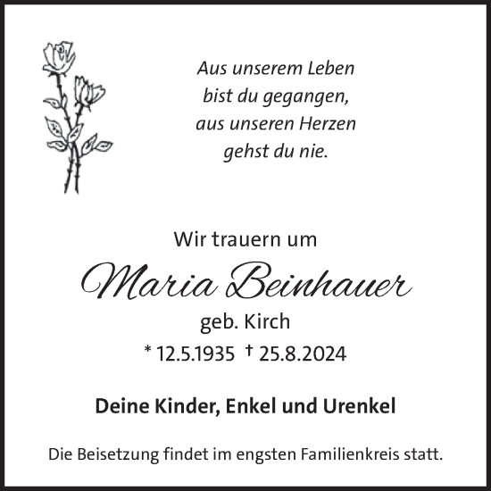 Traueranzeige von Maria Beinhauer von WochenSpiegel