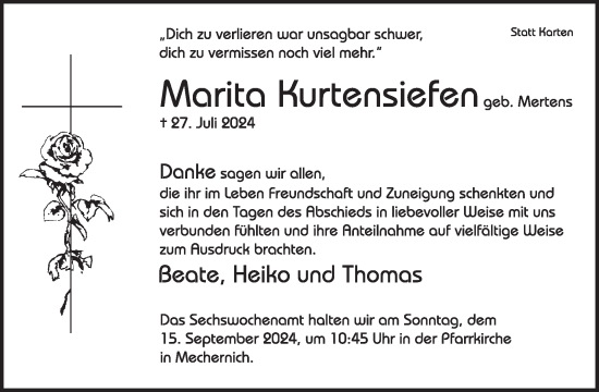 Traueranzeige von Marita Kurtensiefen von WochenSpiegel