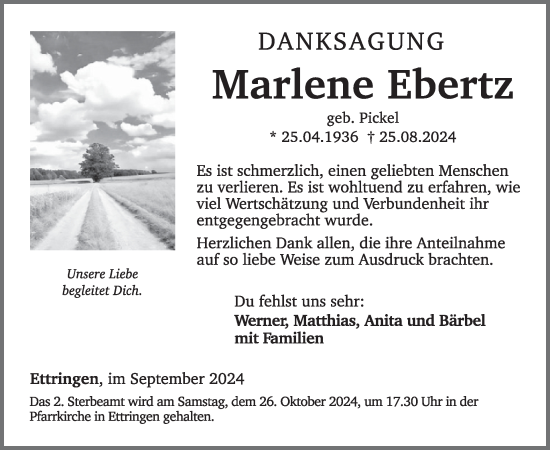 Traueranzeige von Marlene Ebertz von WochenSpiegel