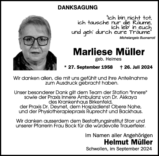 Traueranzeige von Marliese Müller von WochenSpiegel