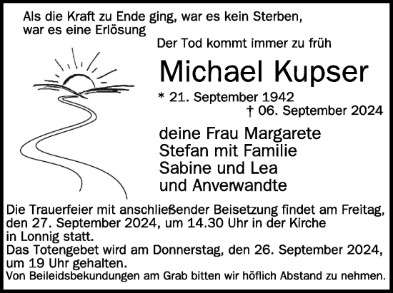 Traueranzeige von Michael Kupser von WochenSpiegel