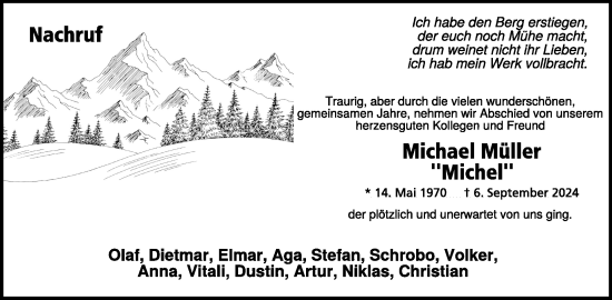 Traueranzeige von Michael Müller von WochenSpiegel
