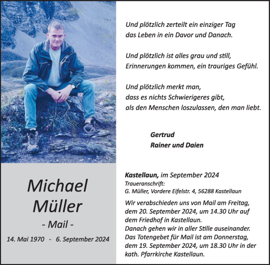 Traueranzeige von Michael Müller von WochenSpiegel