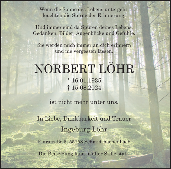 Traueranzeige von Norbert Löhr von WochenSpiegel