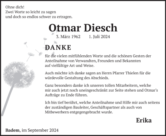 Traueranzeige von Otmar Diesch von WochenSpiegel