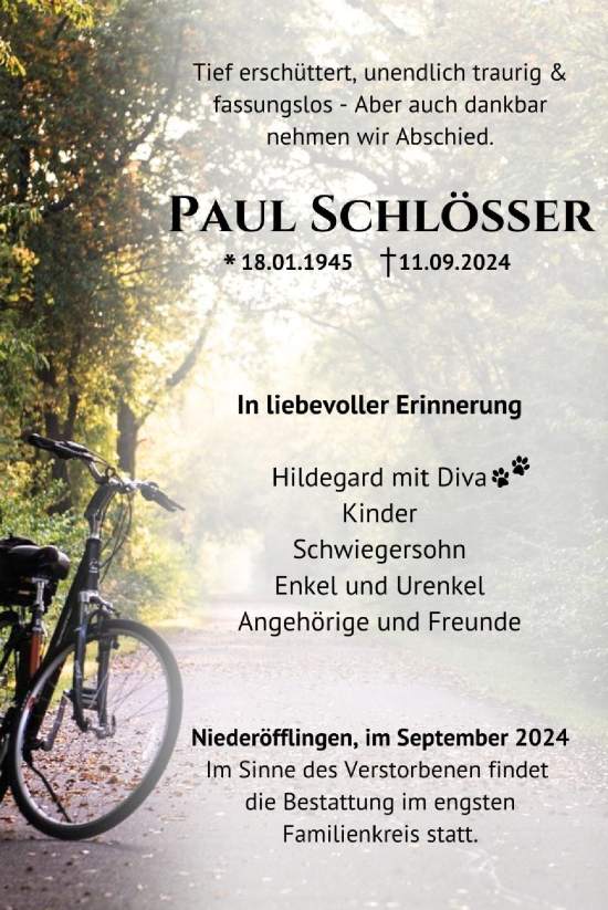 Traueranzeige von Paul Schlösser von WochenSpiegel