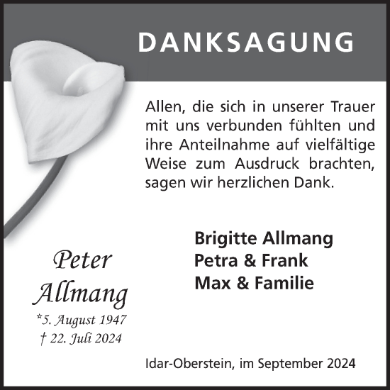 Traueranzeige von Peter Allmang von WochenSpiegel