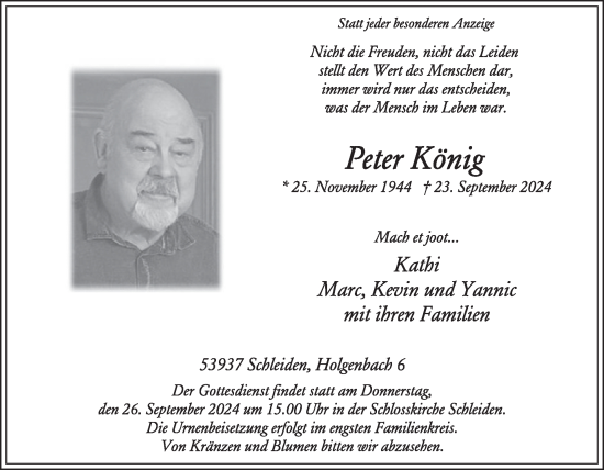 Traueranzeige von Peter König von WochenSpiegel