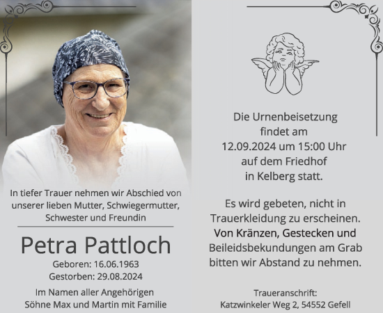 Traueranzeige von Petra Pattloch von WochenSpiegel