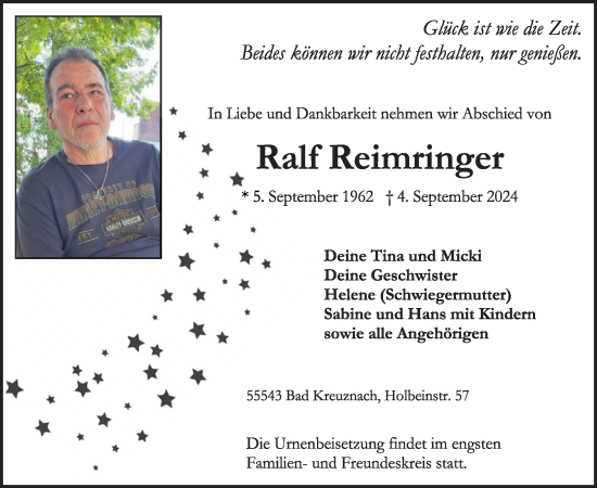 Traueranzeige von Ralf Reimringer von WochenSpiegel
