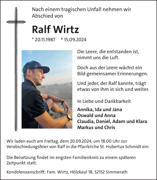 Traueranzeige von Ralf Wirtz von WochenSpiegel