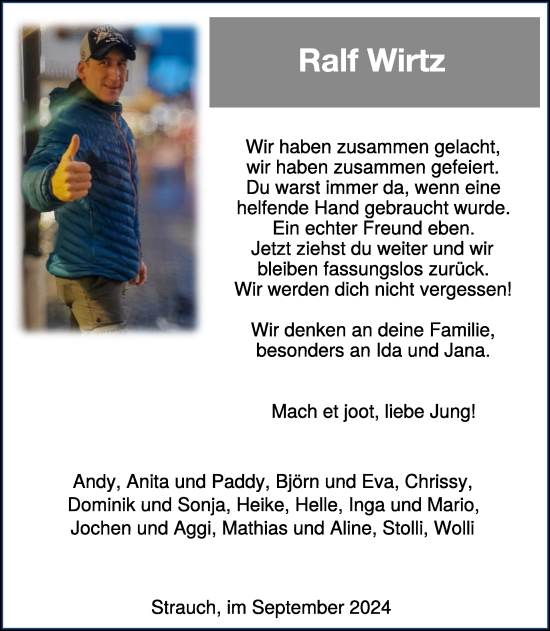 Traueranzeige von Ralf Wirtz von WochenSpiegel