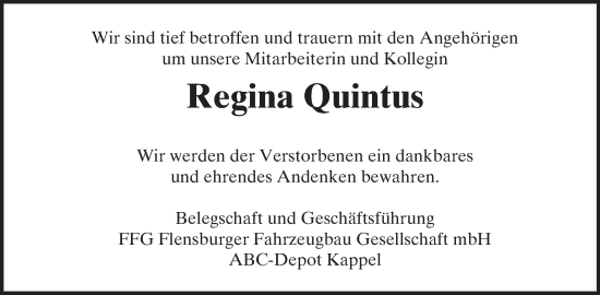 Traueranzeige von Regina Quintus von WochenSpiegel