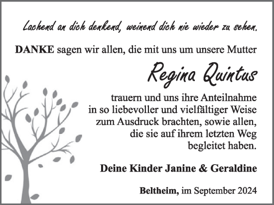Traueranzeige von Regina Quintus von WochenSpiegel