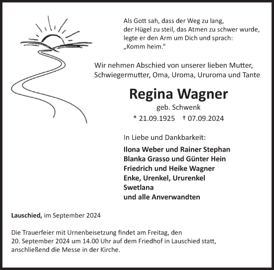 Traueranzeige von Regina Wagner von WochenSpiegel