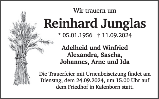 Traueranzeige von Reinhard Junglas von WochenSpiegel