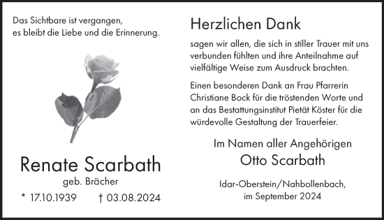 Traueranzeige von Renate Scarbath von WochenSpiegel