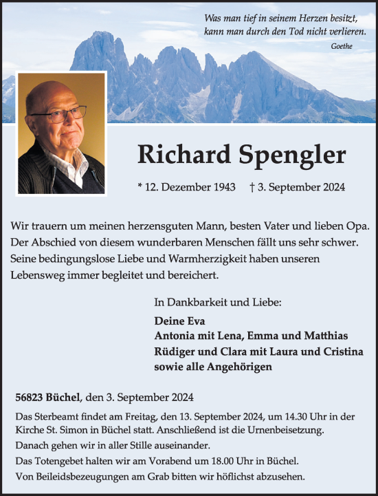 Traueranzeige von Richard Spengler von WochenSpiegel